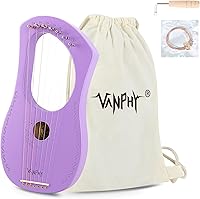 Vista 9 de Lyre Harp VANPHY Arpa de lira 7 cuerdas, cuerpo de caoba, cuerda de metal para arpas principiantes, estilo clásico, instrumento de arpa con llave