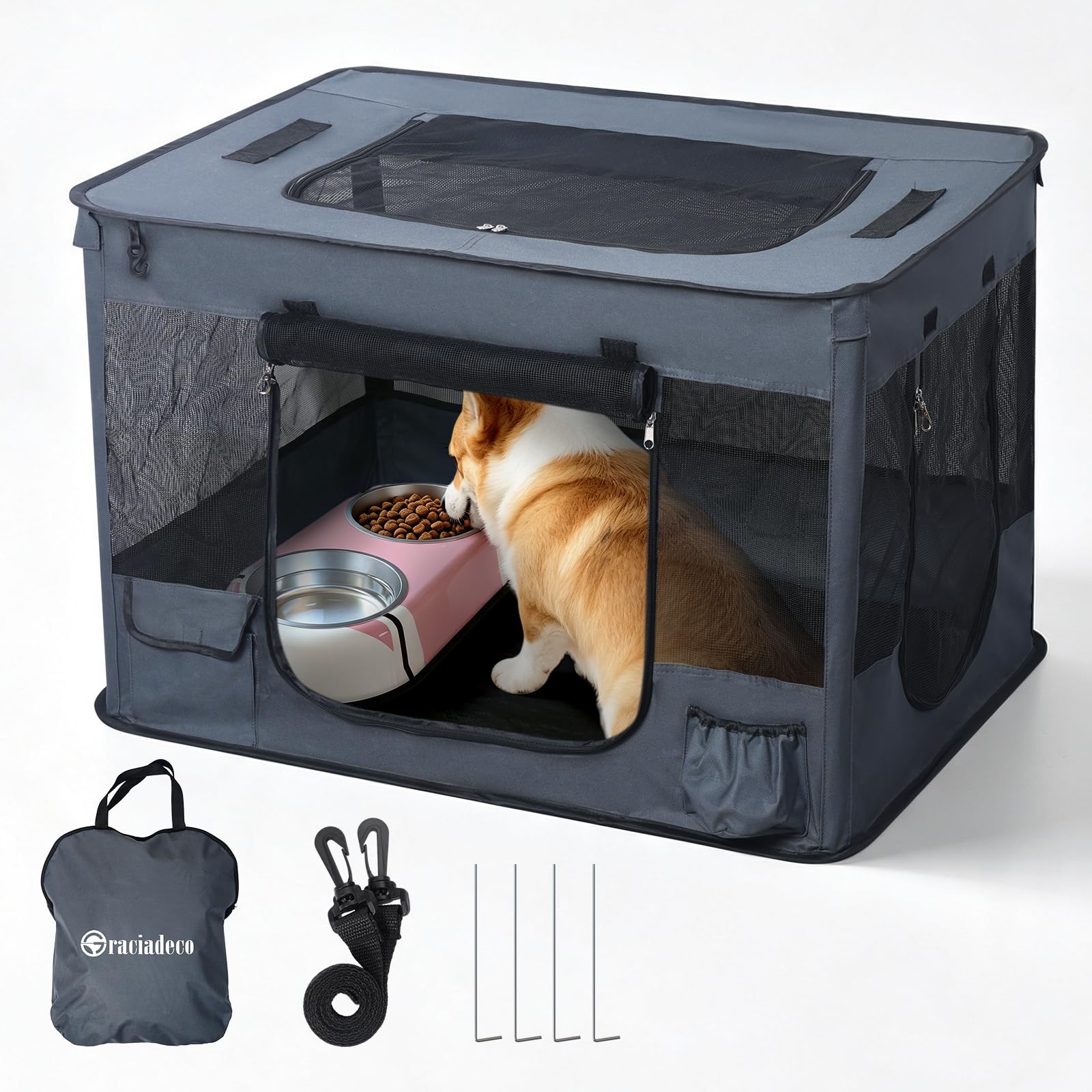Graciadeco Enclos pour chien et chat - Enclos pour intérieur et extérieur | Parc pour animal de compagnie, pliable, portable, 85,1 x 62 x 55,1 cm, voyage et camping, avec crochet