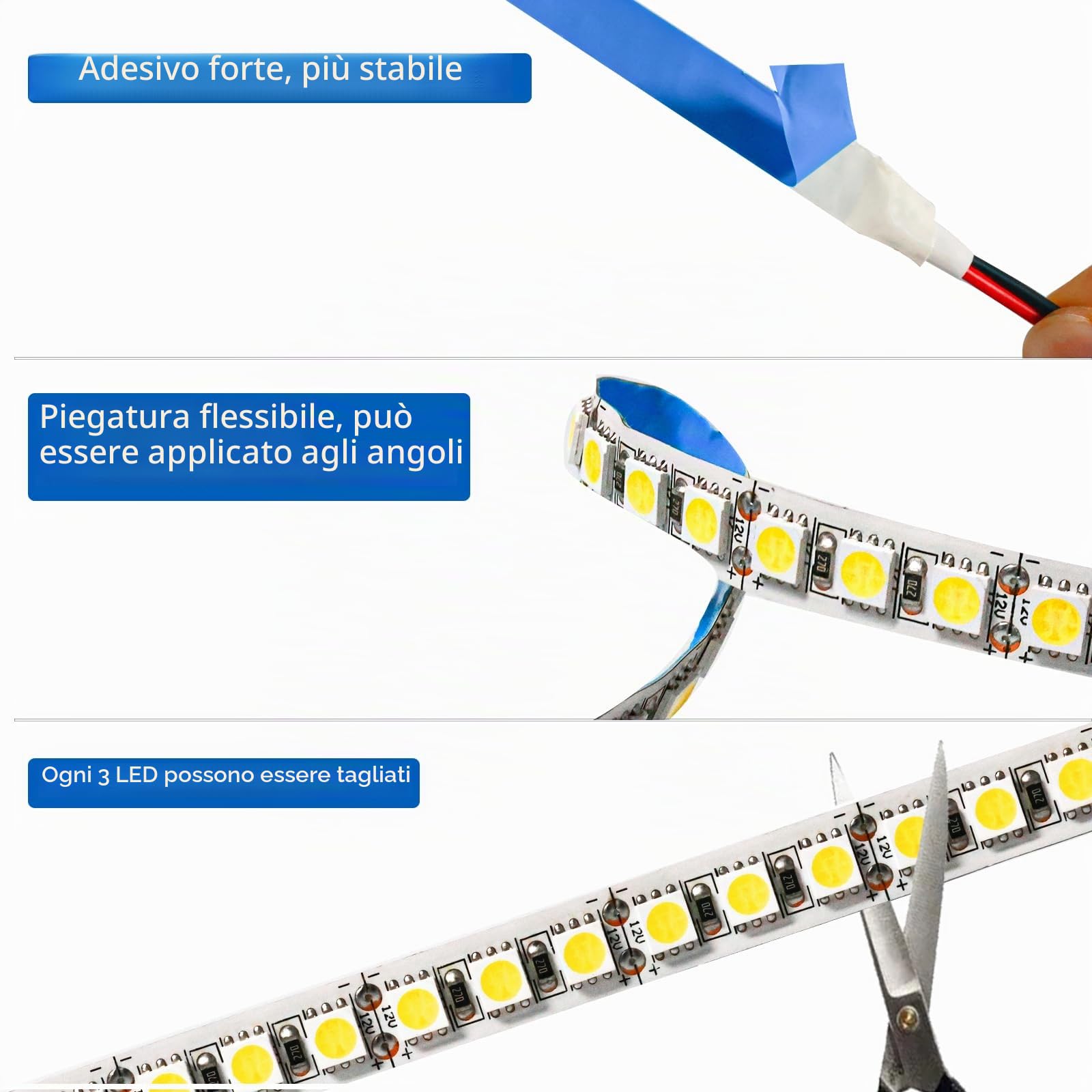 Striscia LED 12V, Bianco Naturale 4000K Strisce LED 5M Striscia Luminosa SMD 5050 IP20 600 LEDs LED Flessibile LED Strip Nastri LED per Camera da letto, Cucina, Decorazione Pubblicitaria