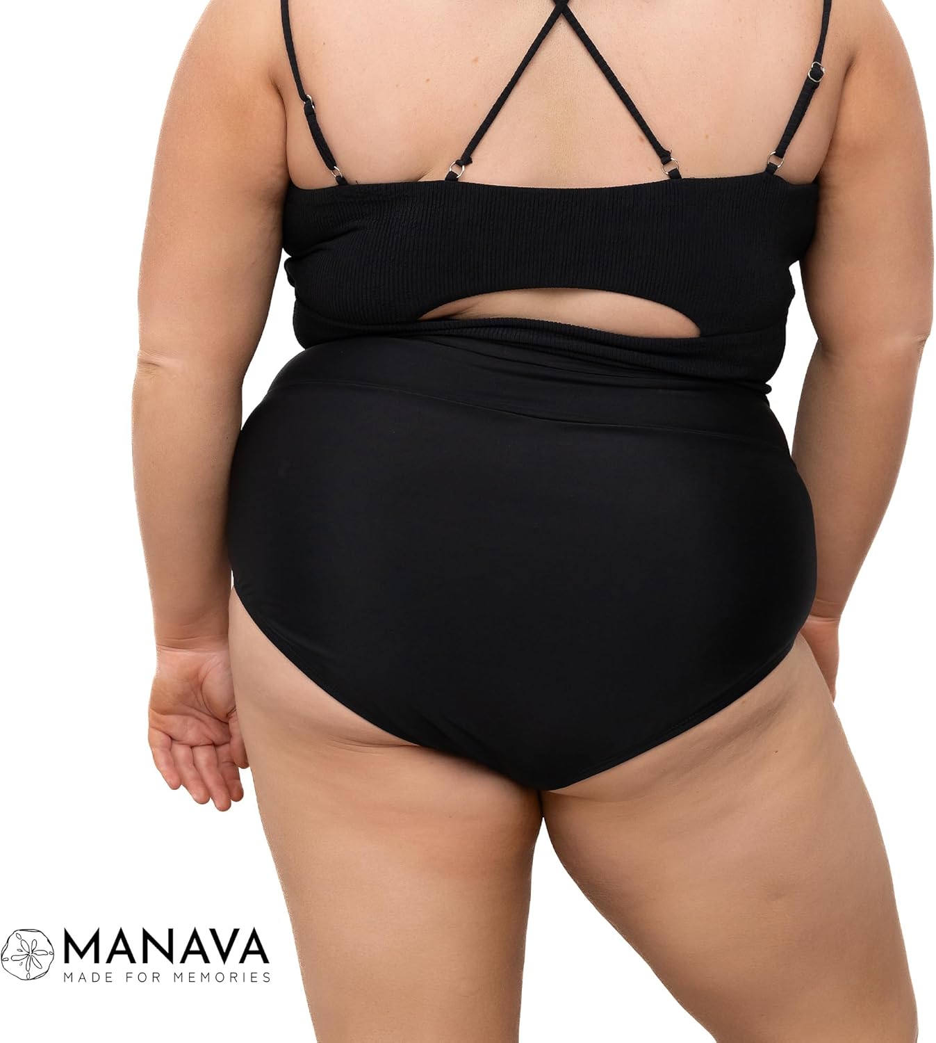 MANAVA Vacationer Bottom Black Women’s High Rise V Cut Bikini Bottom, Ruched High Waisted Swim Bottoms - (XXS - 3XL)