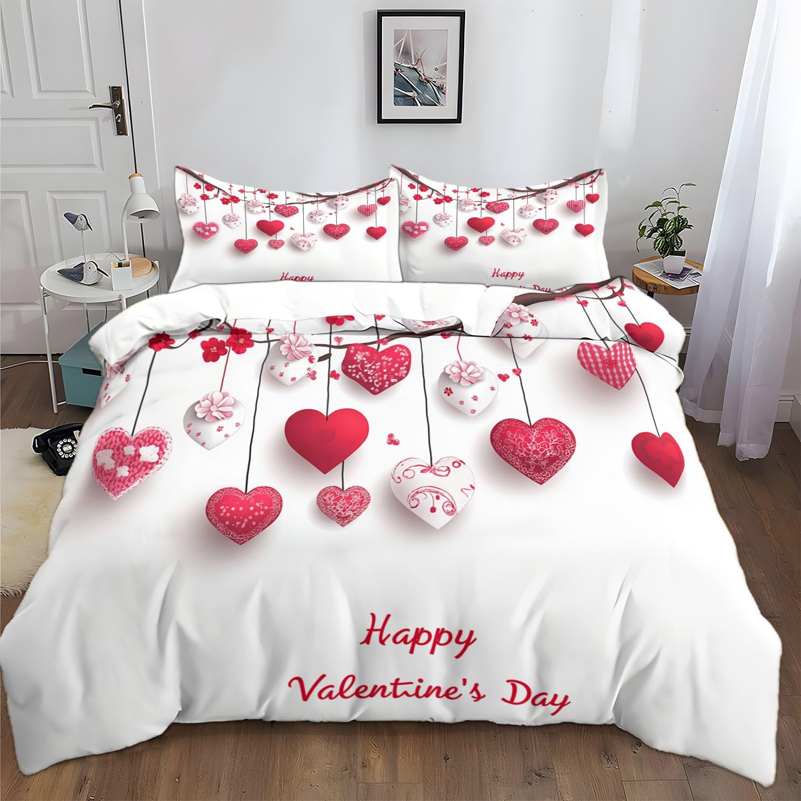 Parure de lit coeurs 200x200 pour une décoration de chambre Saint Valentin cosy