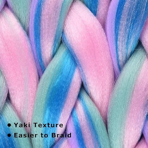 Miniatura 4 de Cabello trenzado jumbo para mujer, mezcla de extensiones de cabello de cuatro colores para trenzar, 24 pulgadas, colores arcoíris, fibra sintética