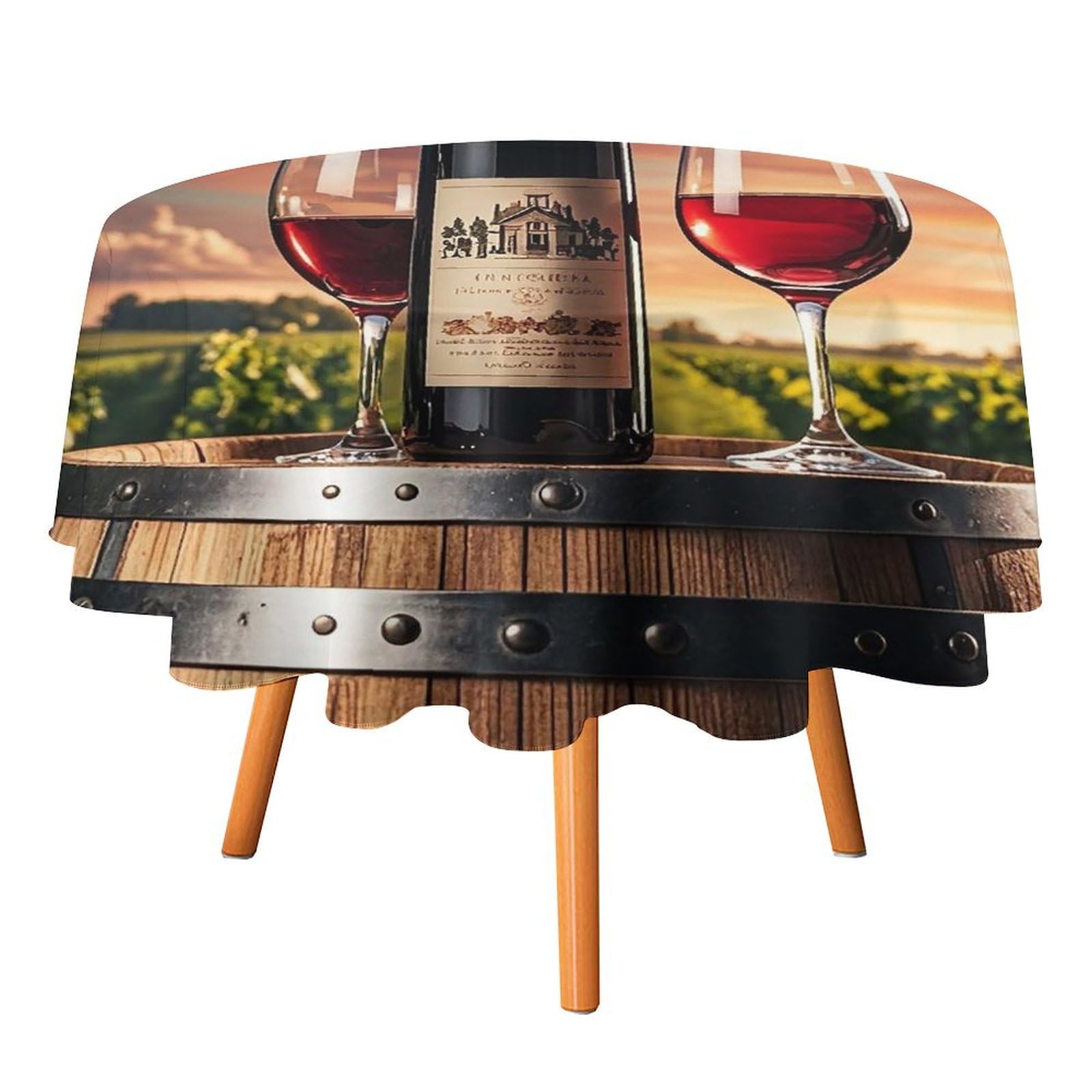 Nappe ronde imitation bois pour pique-nique et repas de fête en extérieur
