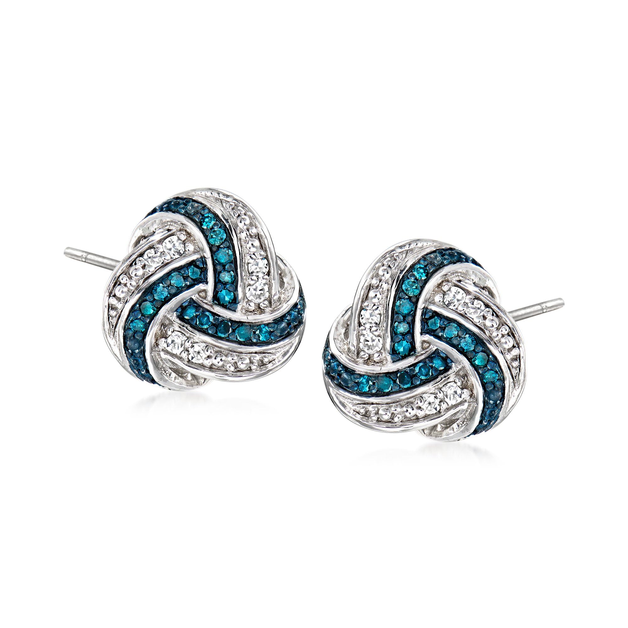 Ross-Simons 0 15 ct t w Blue and White Diamond Love Knot Earrings in Sterling Silver