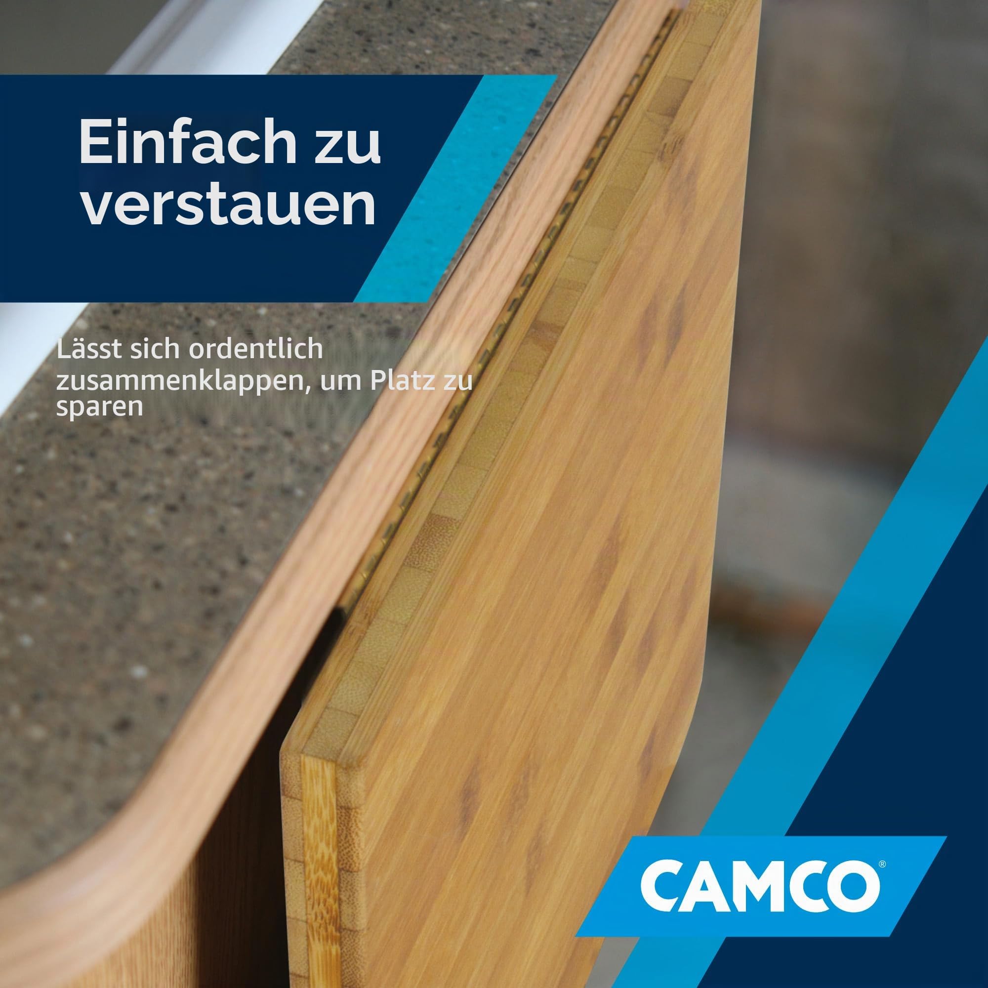 Camco 30,5 x 34,9 x 1,9 cm Bambus-Akzente, Wohnmobil, praktisch und langlebig, zusammenklappbare Holz-Arbeitsplattenverlängerung, geeignet für Lebensmittelkontakt, Braun