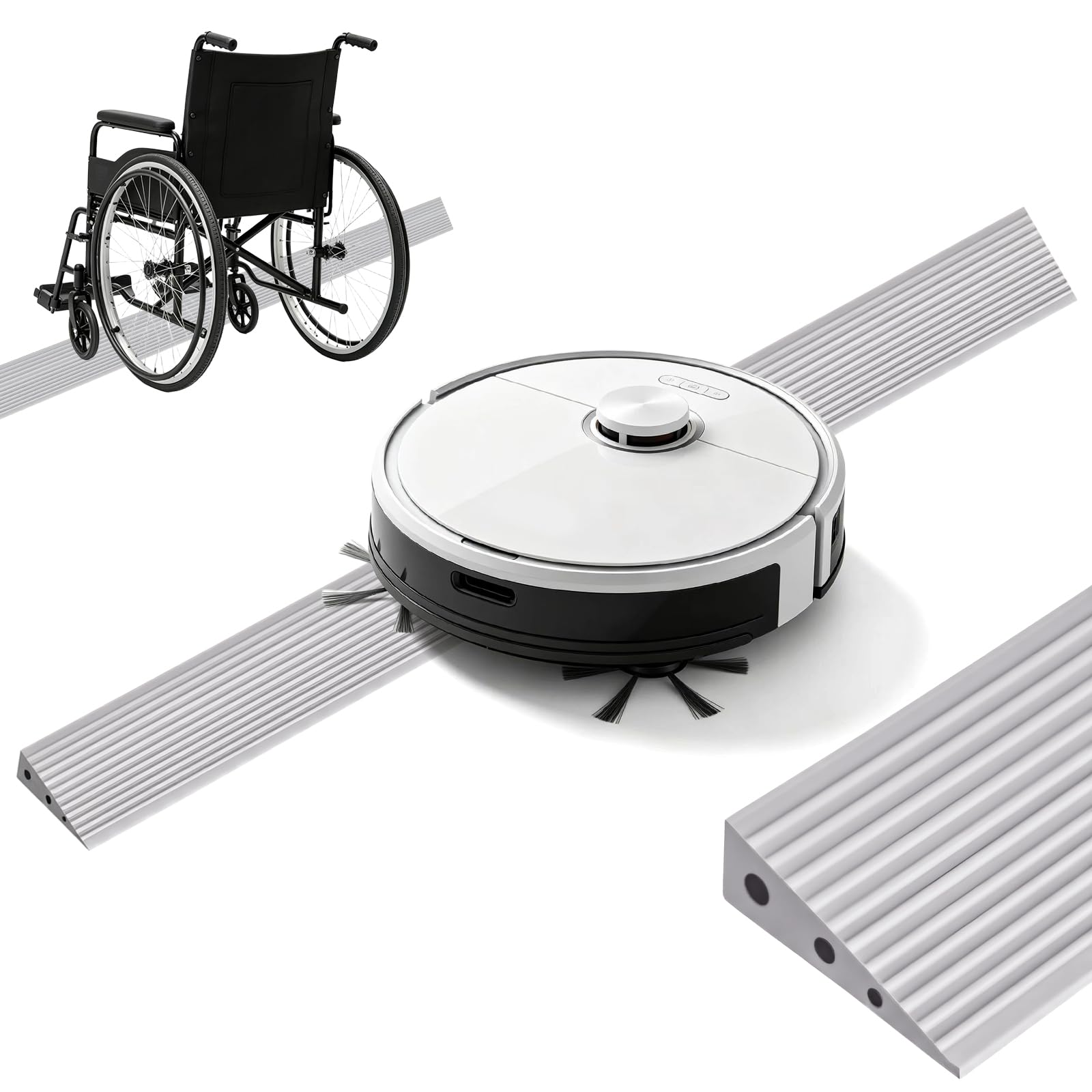 Rampe de Seuil Porte Adhésive 100x6x2cm Hauteur 2 cm Rampe pour Robot Aspirateur Rampe de Transition Découpable Antidérapante Étanche pour Fauteuil Roulant Poussette Porte Gris