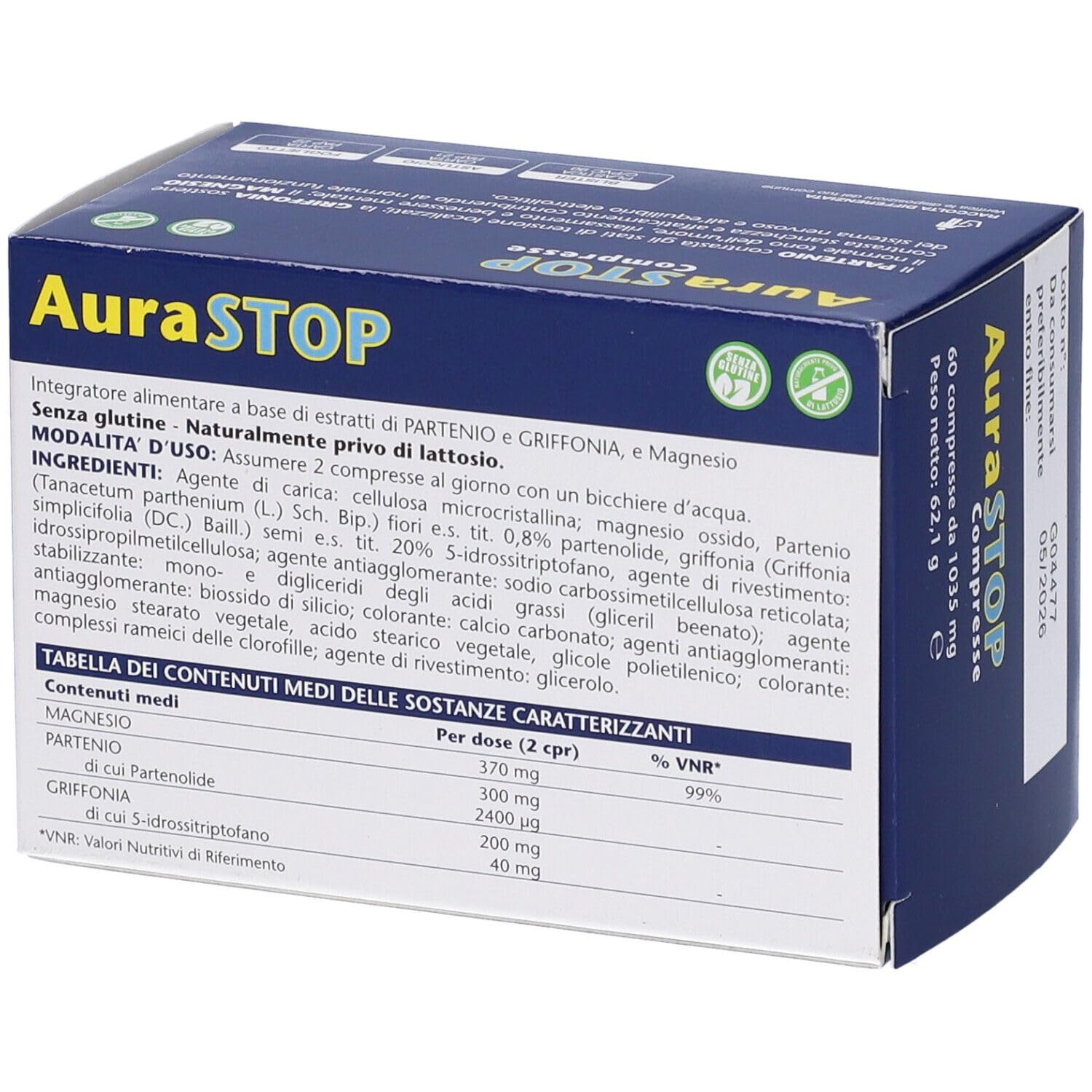 AuraSTOP 60 Compresse - Integratore Alimentare a Base di Partenio, Griffonia, Magnesio