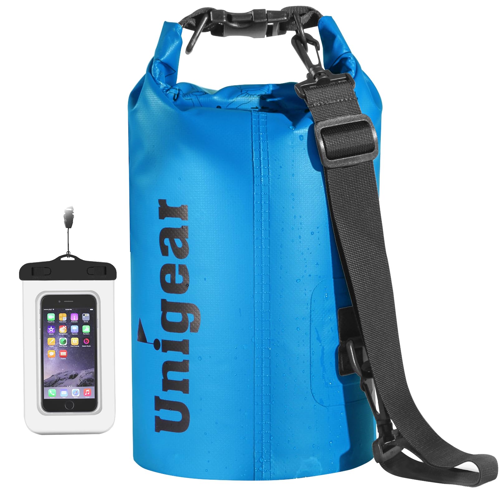 Unigear Dry Bag, 2L/5L/10L/20L/30L/40L, wasserdichter Beutel Rucksack, wasserdichte Taschen Seesack Packsack mit Handytasche und Gurte für Boot, Kajak, Angeln, Rafting, Schwimmen, Camping und Strand