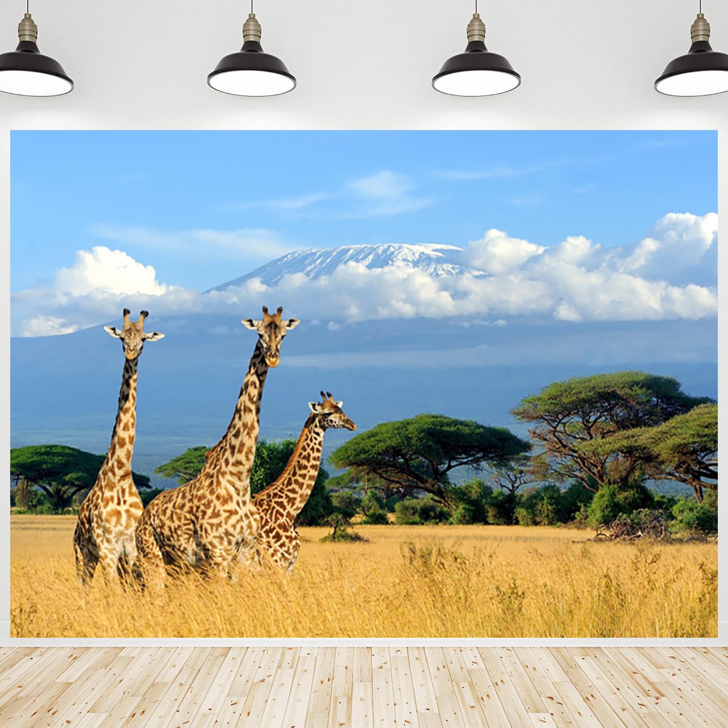 CRTPOD Kilimanjaro Giraffe Backdrop African Safari Wildlife Landscape Background Nature Scenery Photography Banner for Portraits Animal Theme Kenya