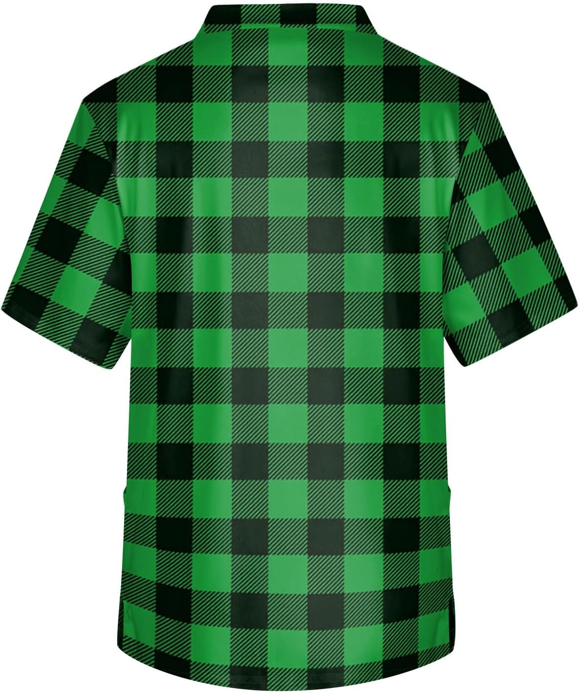 RTRDE Men's T Shirts Short Sleeve Plaid Print Stretch Work Scrub Uniforms with Pockets, S-5XL