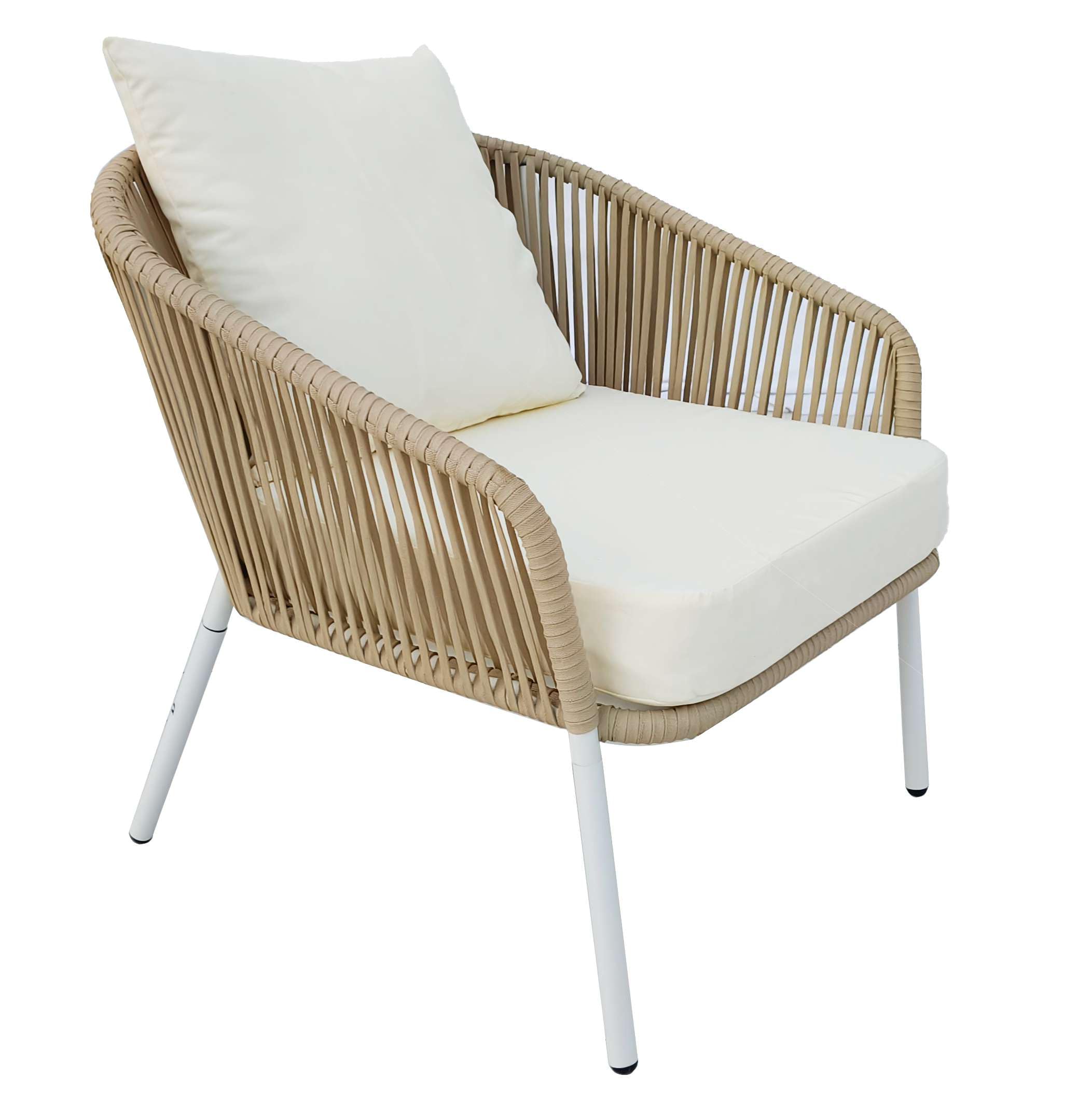 Megashopitalia Set da Giardino in Rattan con Divano 5 Posti Poltrone Tavolino da Caffè (Bianco)