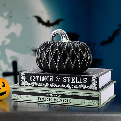 Teenyyou 2 Pcs Halloween Book Tabletop Decoration with Resin Pumpkin