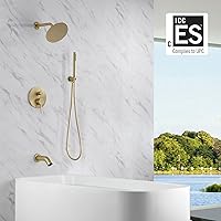 Vista 2 de SUMERAIN Sistema de ducha con caño para bañera y ducha de mano, conjunto de ducha de lluvia de latón para bañera con cabezal de ducha de 8 pulgadas