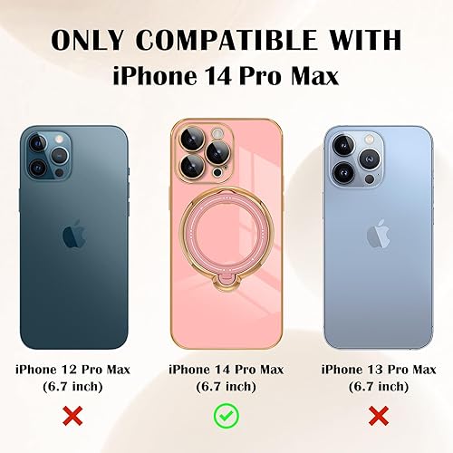 Miniatura 5 de Newseego Funda para iPhone 14 Pro Max, funda de lujo con borde chapado con soporte magnético giratorio de 360 invisible para mujeres, niñas y