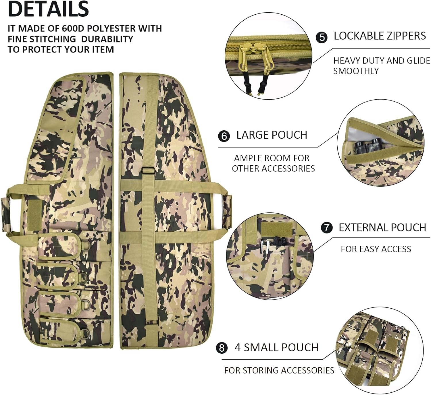 AUMTISC Tactical Rifle Gun Case, Soft Shotgun Carrying Range Bag with 6 Pouches, Fastening Straps Inside, Lockable Zippers, and Shoulder Sling, 36/42 Inch - Image 6