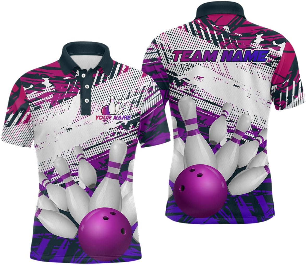 Purple Bowling Shirts for Women Men Team Bowling Jerseys Bowling Polo Custom Bowling Quarter Zip Shirt Personalized