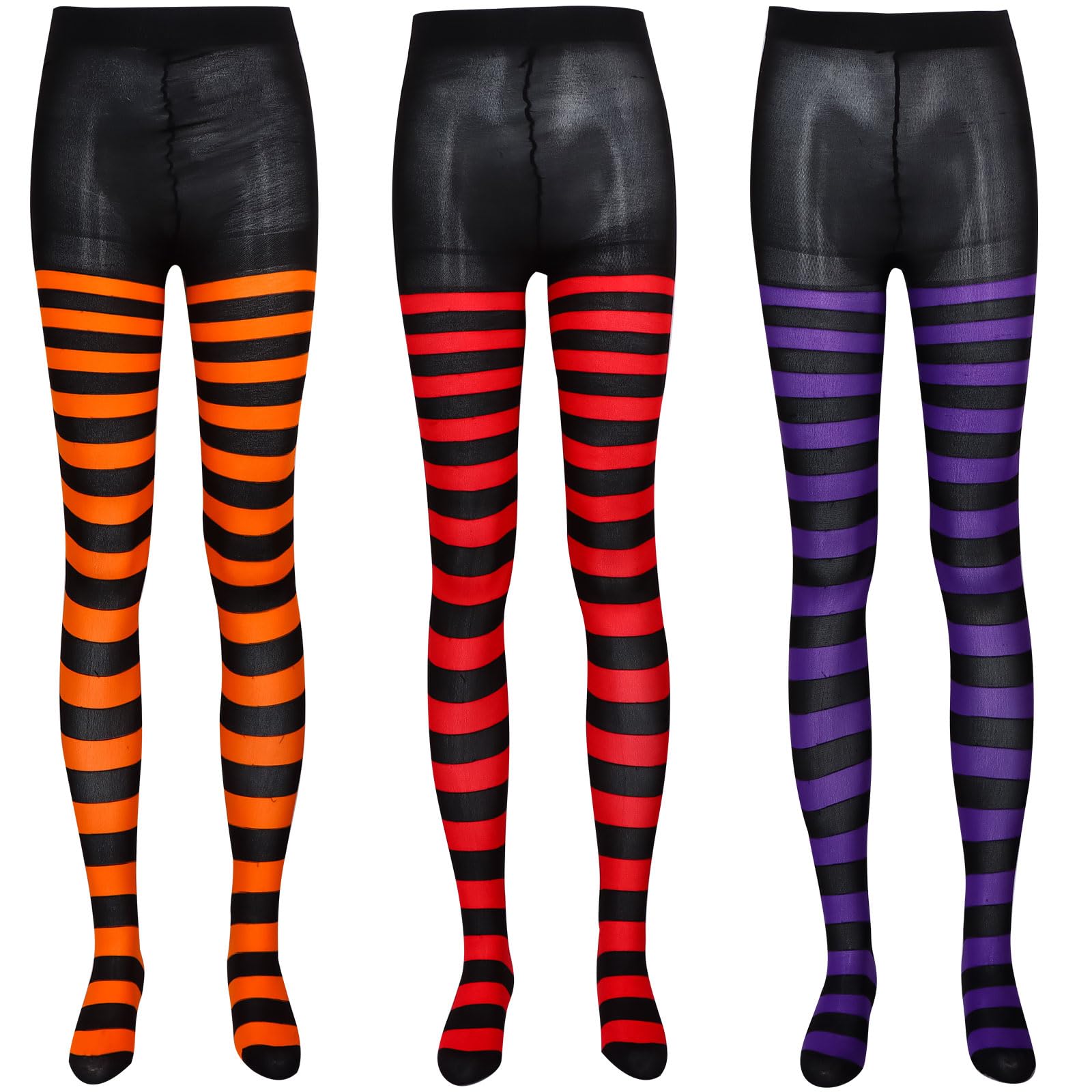 oneant 3pcs Striped Adult Witch Tights Full Foot Striped Tights Halloween Costumes for Halloween Masquerade Party (3 styles)