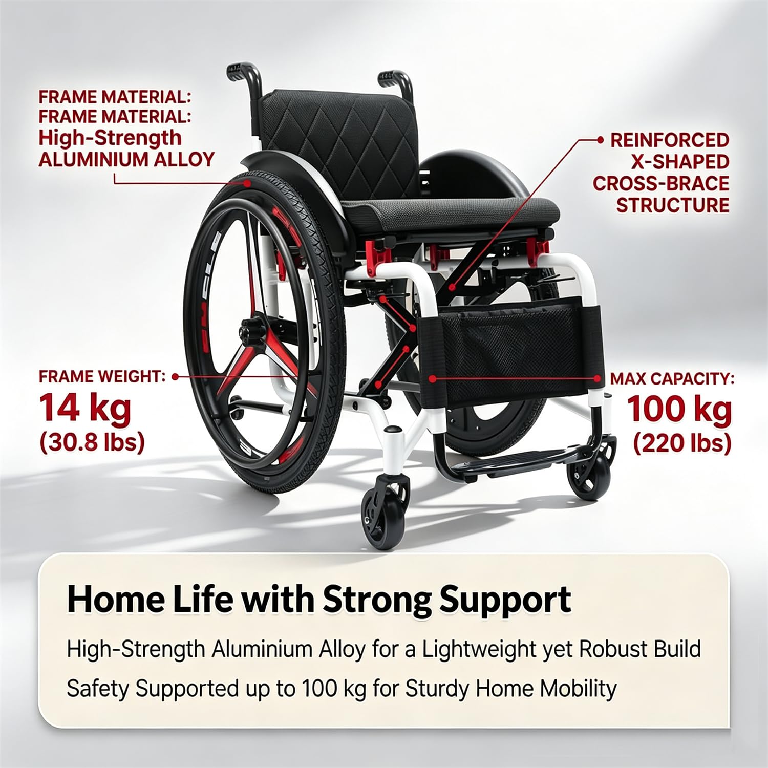 Silla De Ruedas Deportiva Todoterreno Autopropulsada | Silla De Ruedas Manual Ligera De Aleación De Aluminio, Capacidad De Carga 100Kg (220Lb), Asiento De 42cm, Extracción Rápida