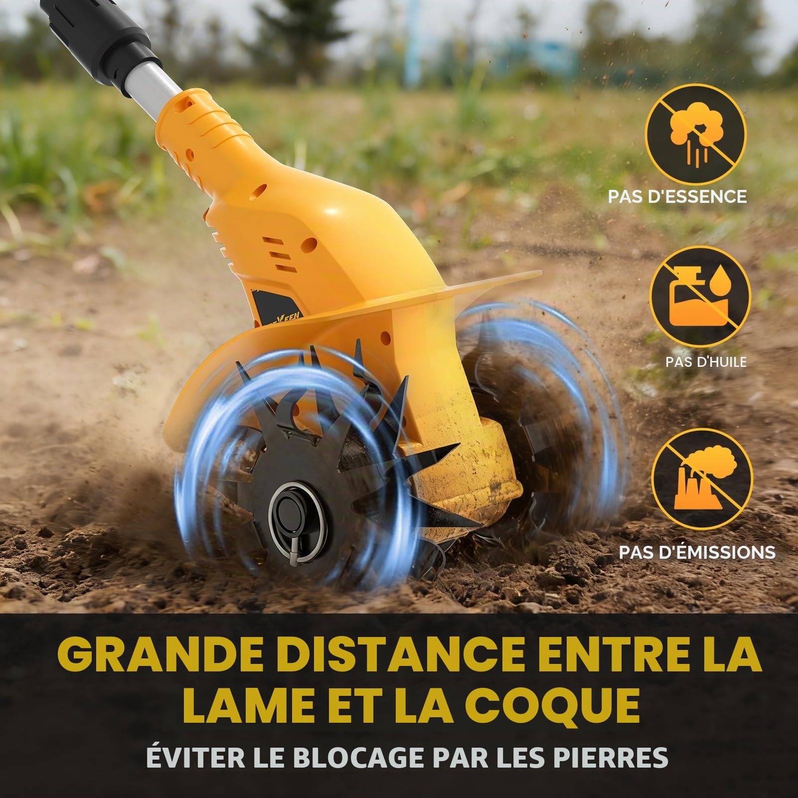 Motobineuse Électrique sans Fil, TREXEEN Bineuse Électrique sans Fil Puissant avec 2 x 3,0 Ah Batteries, 360 TR/Min, Largeur de Travail 20 cm, Profondeur 16 cm, pour Pelouse Jardin Travaux du Sol