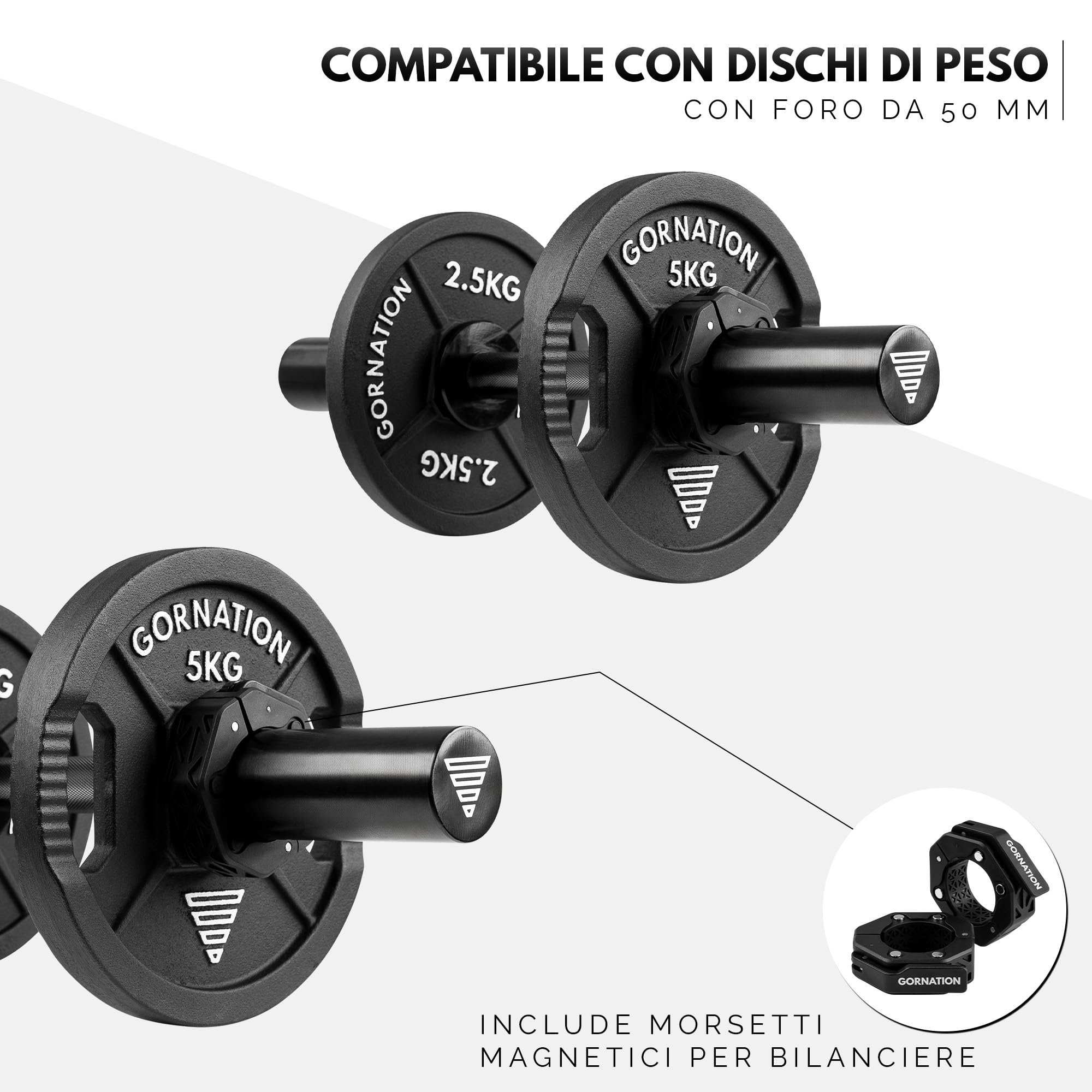 GORNATION Manubrio Regolabile fino a 100 kg con 2 Morsetti Magnetiche, Manubri per Allenamento a Casa, Dumbbell per Allenamento di Forza, Asta per Manubri Home Gym, Singolo/Set