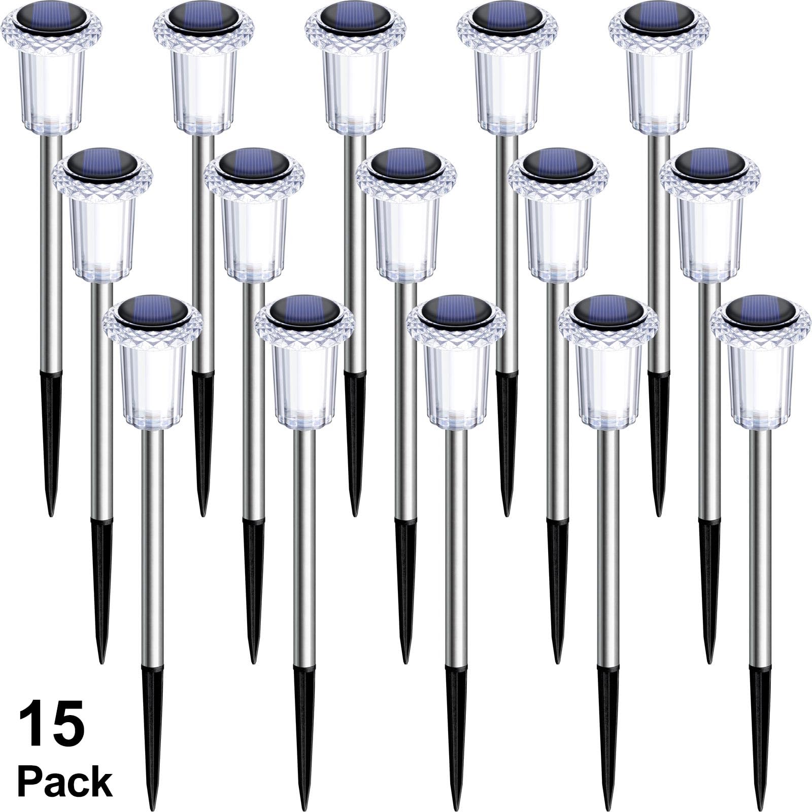 DenicMic Solar Pathway Lights Outdoor Waterproof Cold White LED 15 Pack view 9
