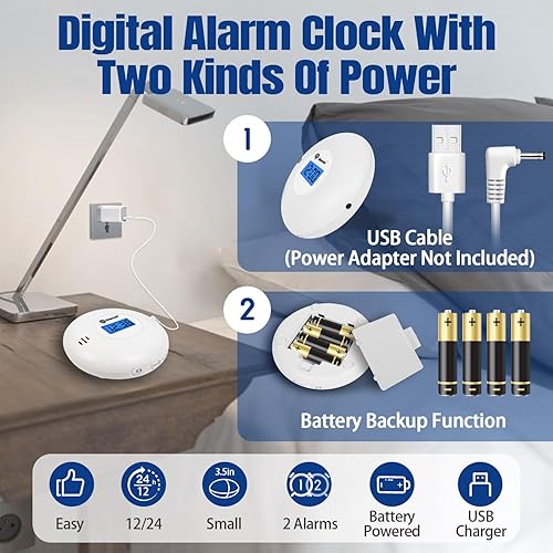 Miniatura 4 de Geevon Reloj despertador vibratorio para durmientes pesados, reloj agitador de cama extra ruidoso para personas con discapacidad auditivasordos,