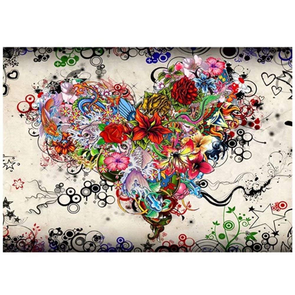 Diy Oil Painting by Numbers,Love Flower Heart Art PBN Kit for Adults Girls Kids Christmas 16X20Inch [Wooden Frame]