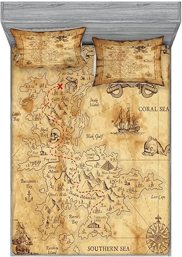 Miniatura 177 de Ambesonne Juego de sábanas bajeras y fundas de almohada, diseño retro de los videojuegos con botones de joystick vintage de los años 80 y 90, diseño