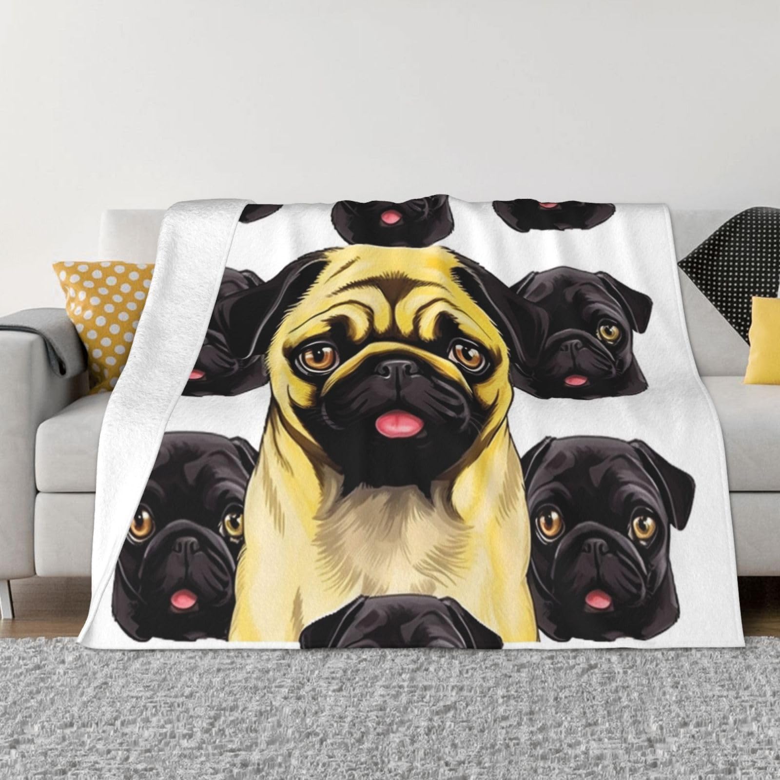 Couverture polaire carlin plaid pelucheux chaud lit et salon