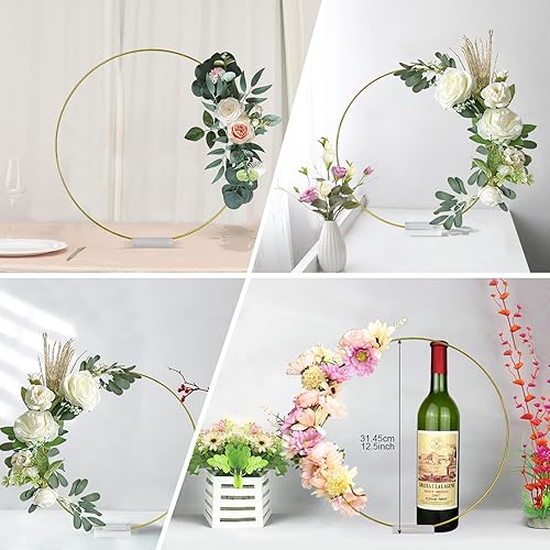Miniatura 6 de TEKXYZ Aros florales de metal dorado de 12 pulgadas con bases acrílicas transparentes para decoración de centro de mesa, paquete de 10