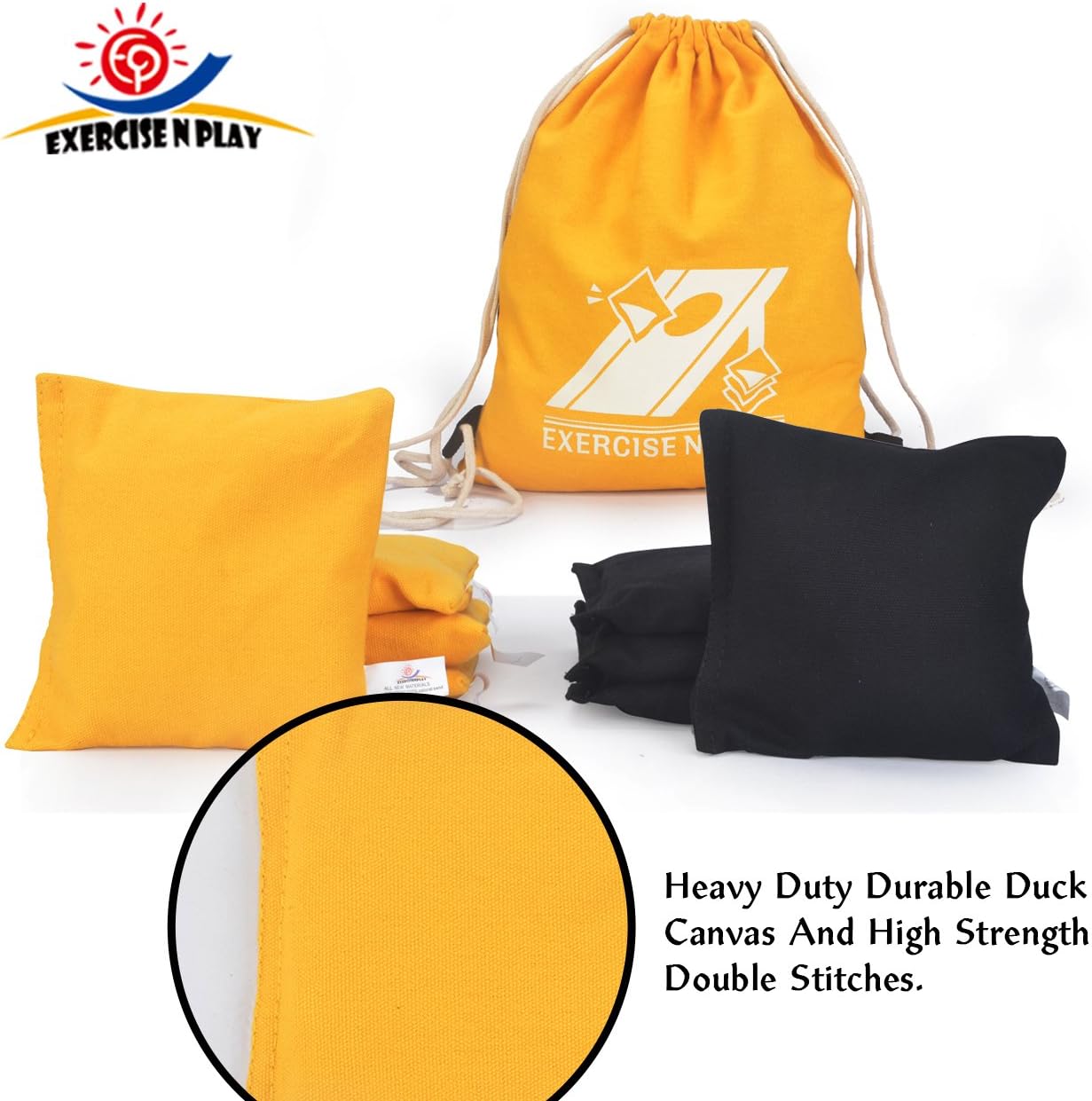 EXERCISE N PLAY Cornhole Bags Set-Premium All Weather Resistant Duckcloth Corn Hole Bags Set of 8 for Cornhole Bean Bag Toss Games Cornhole Outdoor Games -Regulation Size & Weight-Includes Tote Bags : Sports & Outdoors