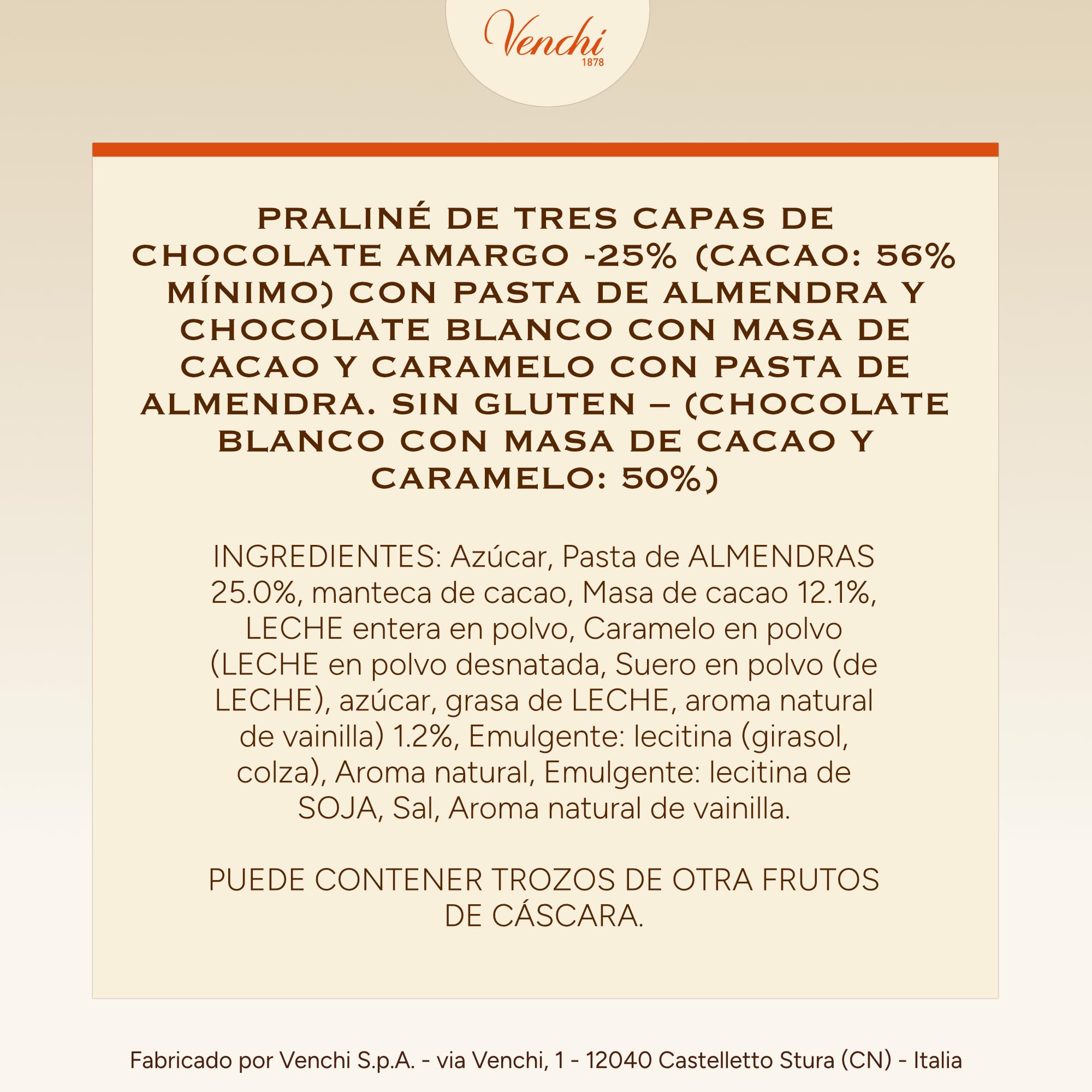 Venchi - Cremino Gold Caramel - Bombón de Tres Capas de Caramelo, 1 kg - Sin Gluten