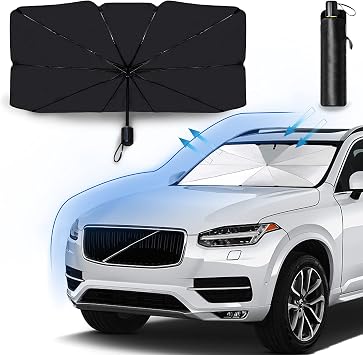 DIBMS Car Windshield Umbrella Sunshade, Foldable Sunshield Sun Visor, with Silvery Reflective Cover, for Universal Car Front Window, UPF50+ UV Rays Protection Heat Insulation 54'' x 31''