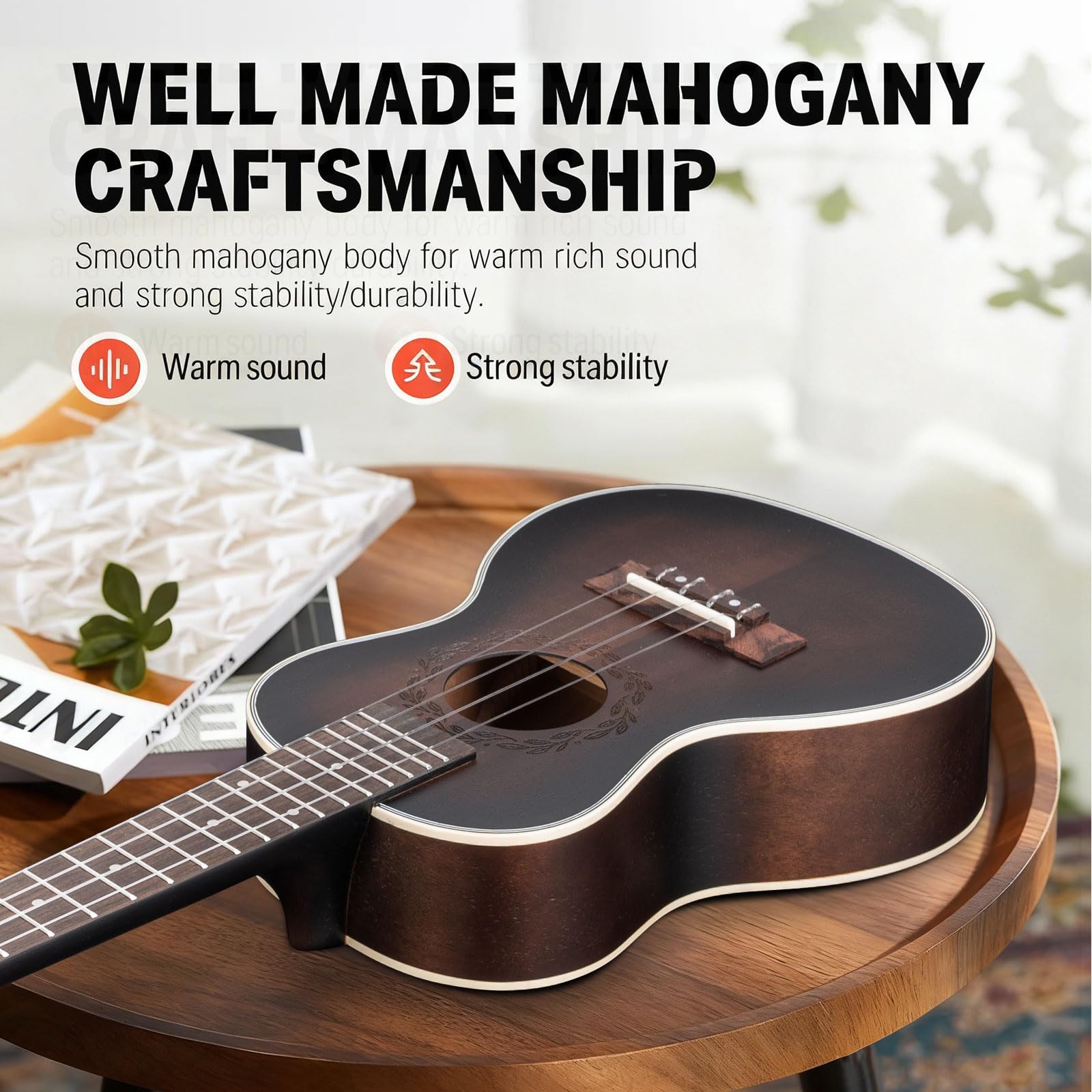 Ukulele da concerto per principianti, in mogano, con accordatore, borsa da concerto, tracolla, corda in nylon al carbonio, plettri in tessuto, scelta regalo (marrone, 23)