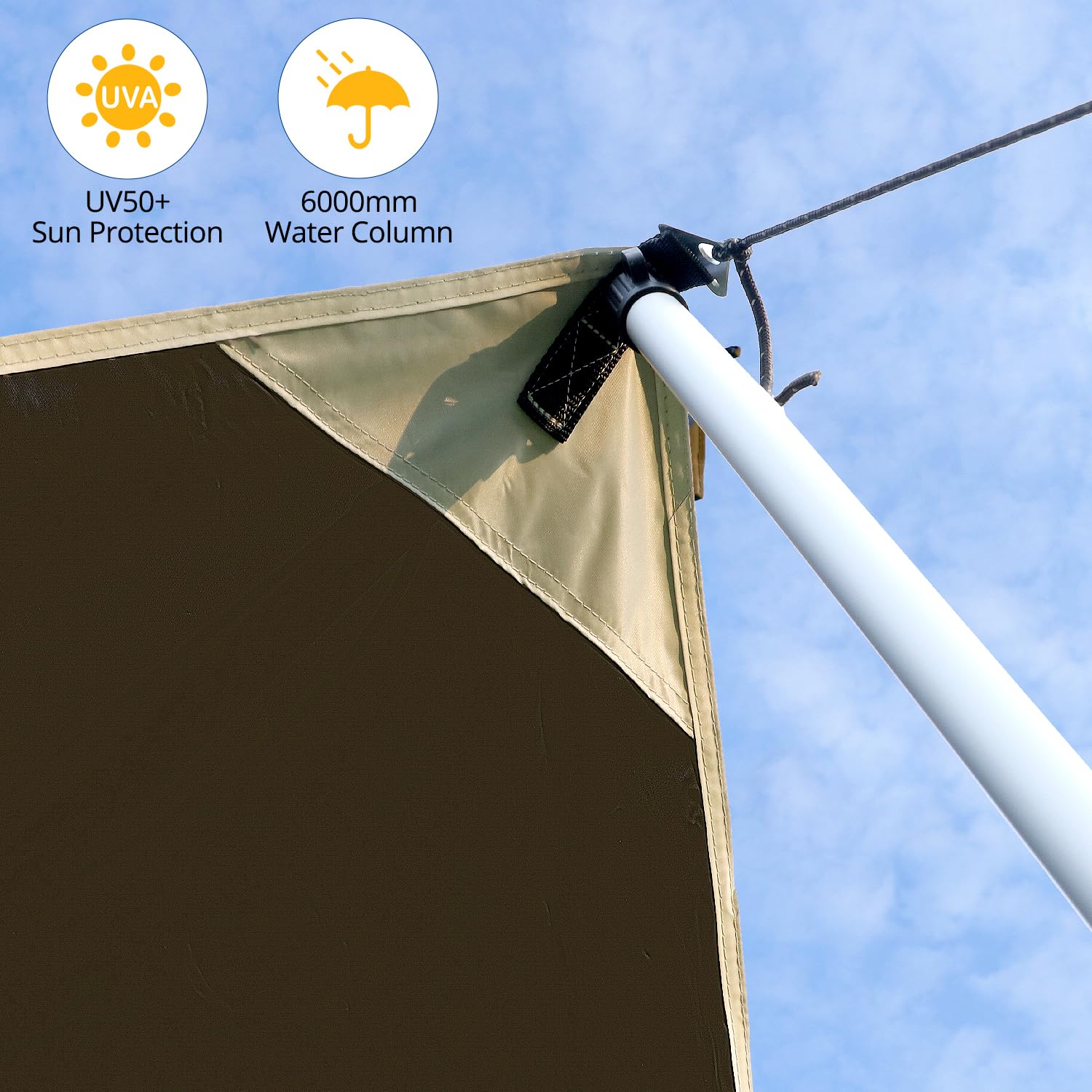 QWORK Sonnensegel Wohnwagen 300x200 cm Teleskopstangen 95-230 cm Markise UV 50+ UV-Schutz 6000mm Wasserdicht