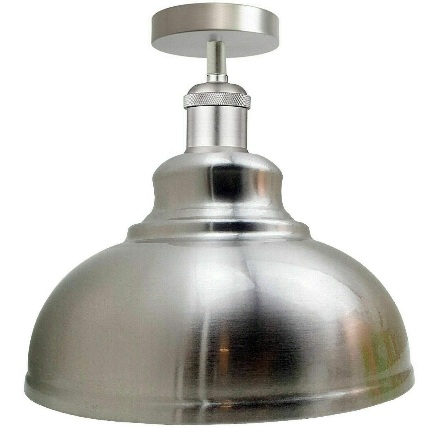 Dc Voltage Satin Nickel Vintage Ceiling Light Semi Flush Mount Industrial Metal 30Cm Dome Light Shade E27 Holder Lamp Shade For Living Room Kitchen Bedroom Hallway Corridor Restaurant Farm House Light