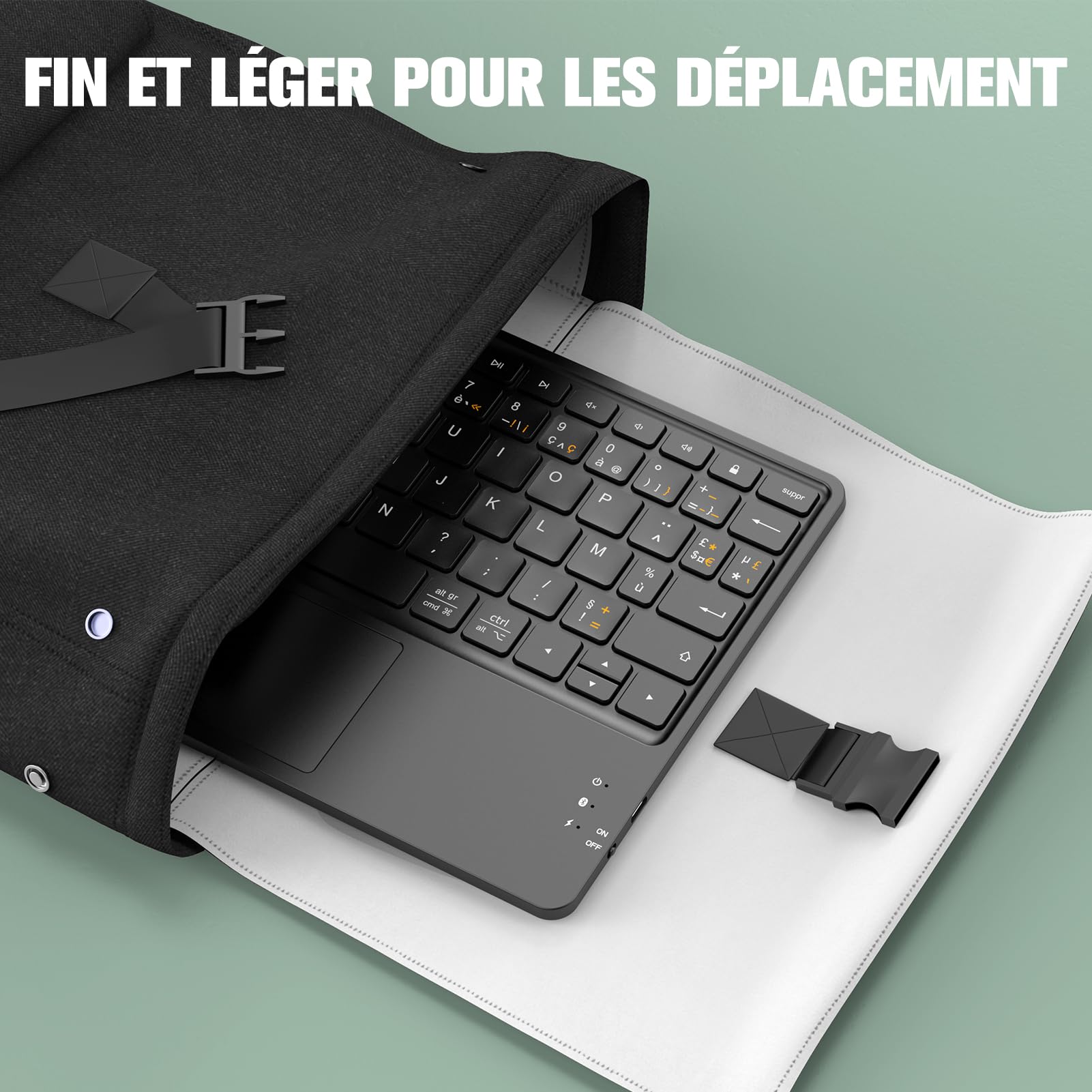 FINTIE Clavier sans Fil 10 Pouces - [Pavé Tactile] Léger Ultra-Fin, Clavier Bluetooth AZERTY Français pour iPad, Android Tablette Samsung, Xiaomi/Redmi Pad, Huawei etc, Noir