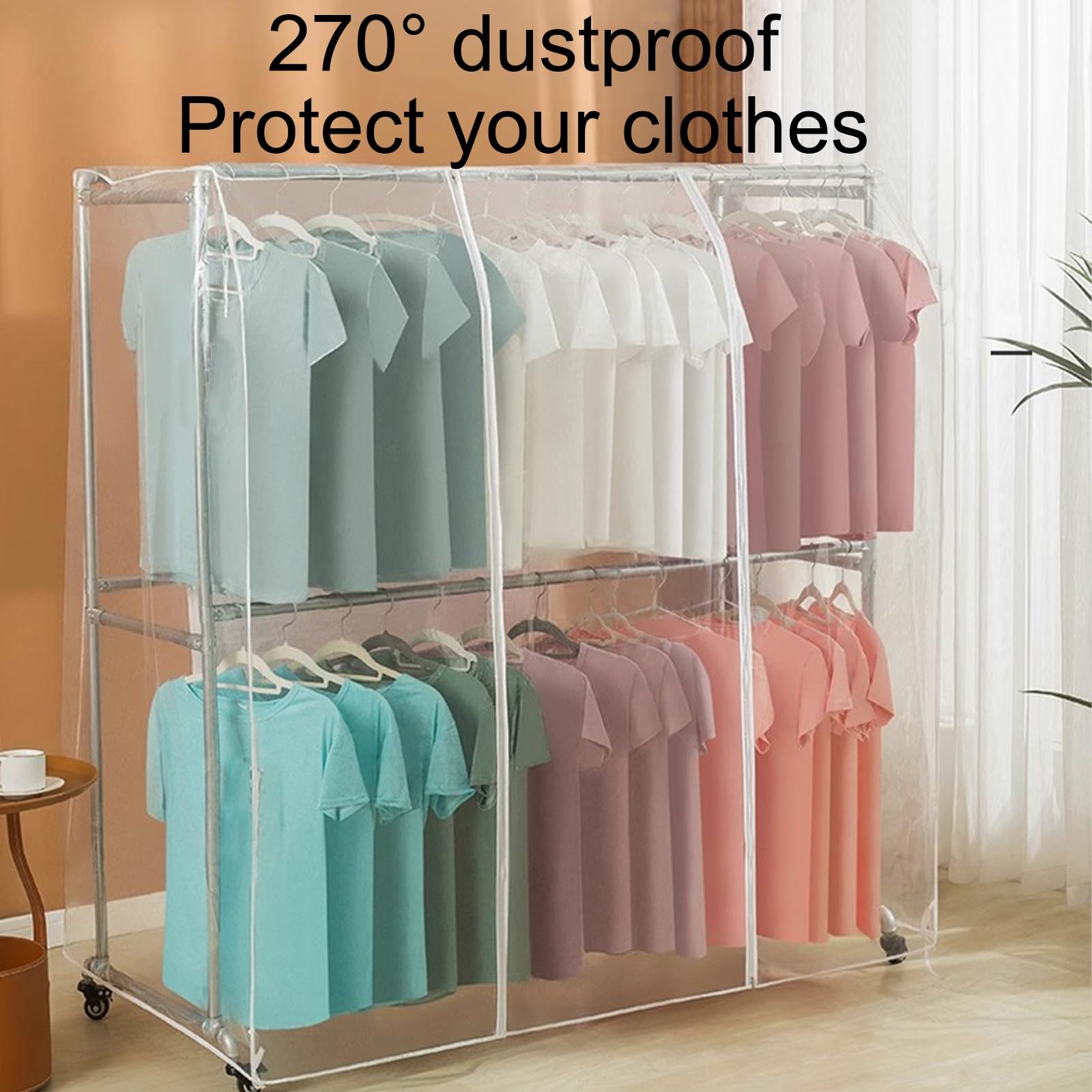 Funda para Ropa de 150 x 90 x 150 cm (59 x 35 x 59 Pulgadas) de Gran Capacidad Fabricada en PEVA Apta para Perchas de Doble Barra Color Blanco