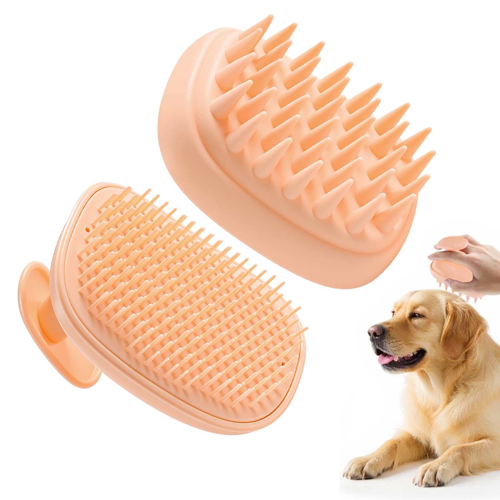 Cepillo Baño Mascotas, Cepillo Baño Gato, Cepillos Baños Silicona Perro, 2 en 1 Desmontable para Mascotas de Pelo Largo y Corto (Rosa)