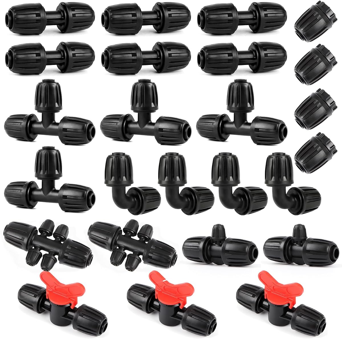 25 Pieces 1/2 Inch Drip Irrigation Fittings Kit, 1/2'' Drip Line Barbed Fittings for 1/2 Inch Irrigation Tubing (1/2" ID x 0.650" OD) Anti-Leak Lock Nut Connectors for Garden Drip System