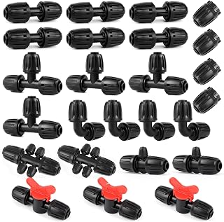 25 Pieces 1/2 Inch Drip Irrigation Fittings Kit, 1/2'' Drip Line Barbed Fittings for 1/2 Inch Irrigation Tubing (1/2" ID x 0.650" OD) Anti-Leak Lock Nut Connectors for Garden Drip System