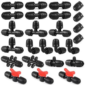 25 Pieces 1/2 Inch Drip Irrigation Fittings Kit, 1/2'' Drip Line Barbed Fittings for 1/2 Inch Irrigation Tubing (1/2 ID x 0.650 OD) Anti-Leak Lock Nut Connectors for Garden Drip System