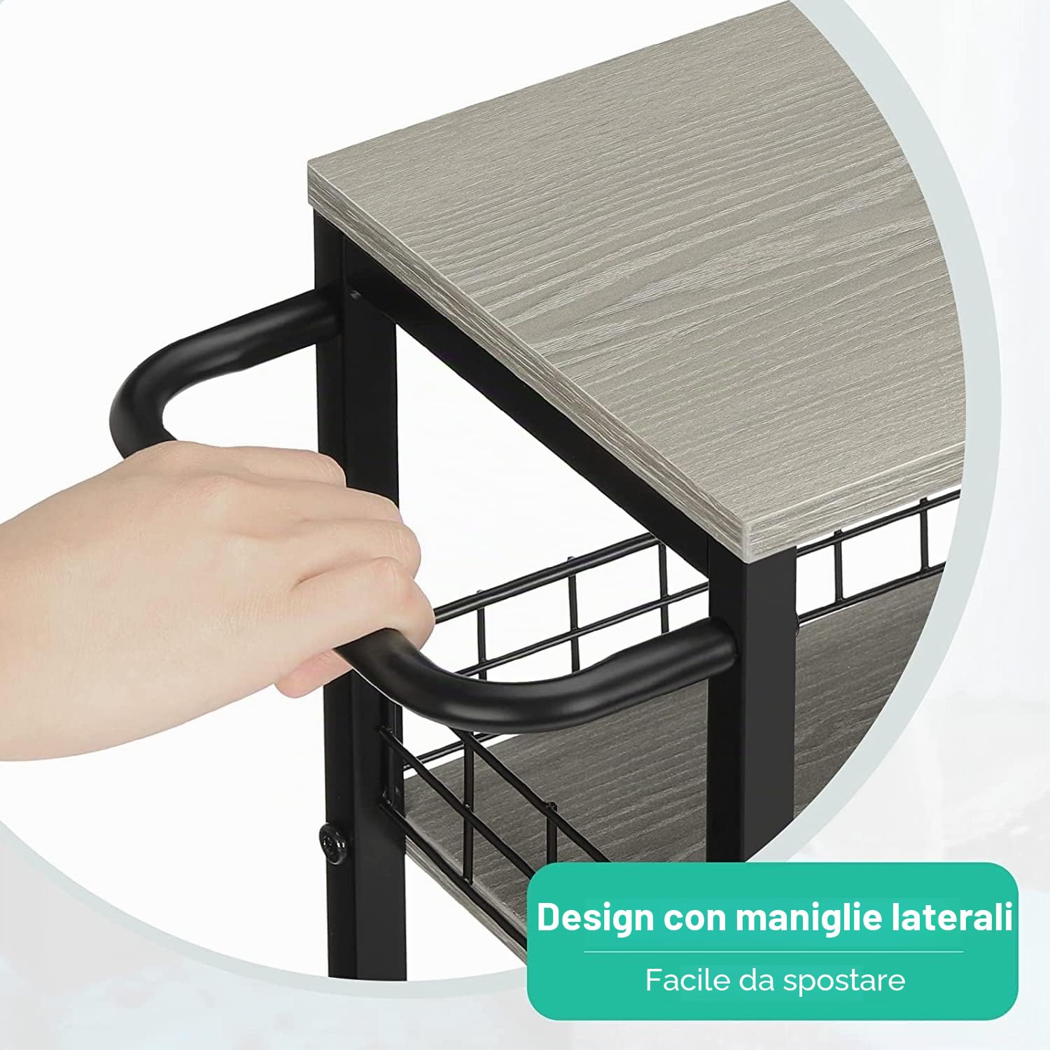 YBING Carrello portaoggetti sottile a 4 livelli sottile su ruote, carrello da cucina mobile stretto con tavolo in legno, grigio scorrevole con manico per soggiorno, dispensa, larghezza 17.9 cm