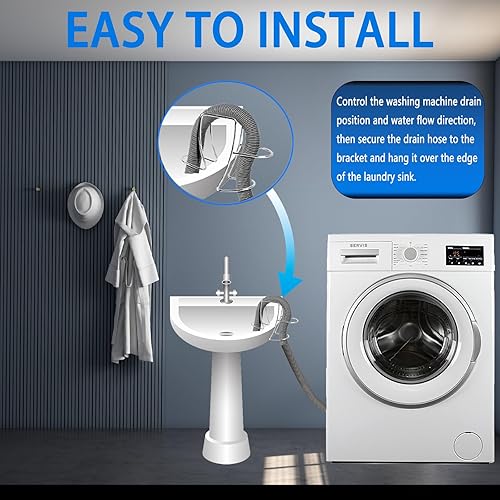 Miniatura 3 de Soporte para manguera de drenaje para lavadora, gancho ajustable para manguera de drenaje, clip guía de manguera de lavadero, abrazadera universal