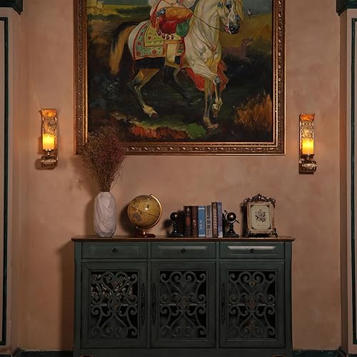 Miniatura 8 de Wall Candle Sconce Set of 2,Gold Metal Wall Mount Candle Holder，Spanish Baroque Hollow Carving Wall-Mounting Sconces for Living Room, Bathroom,