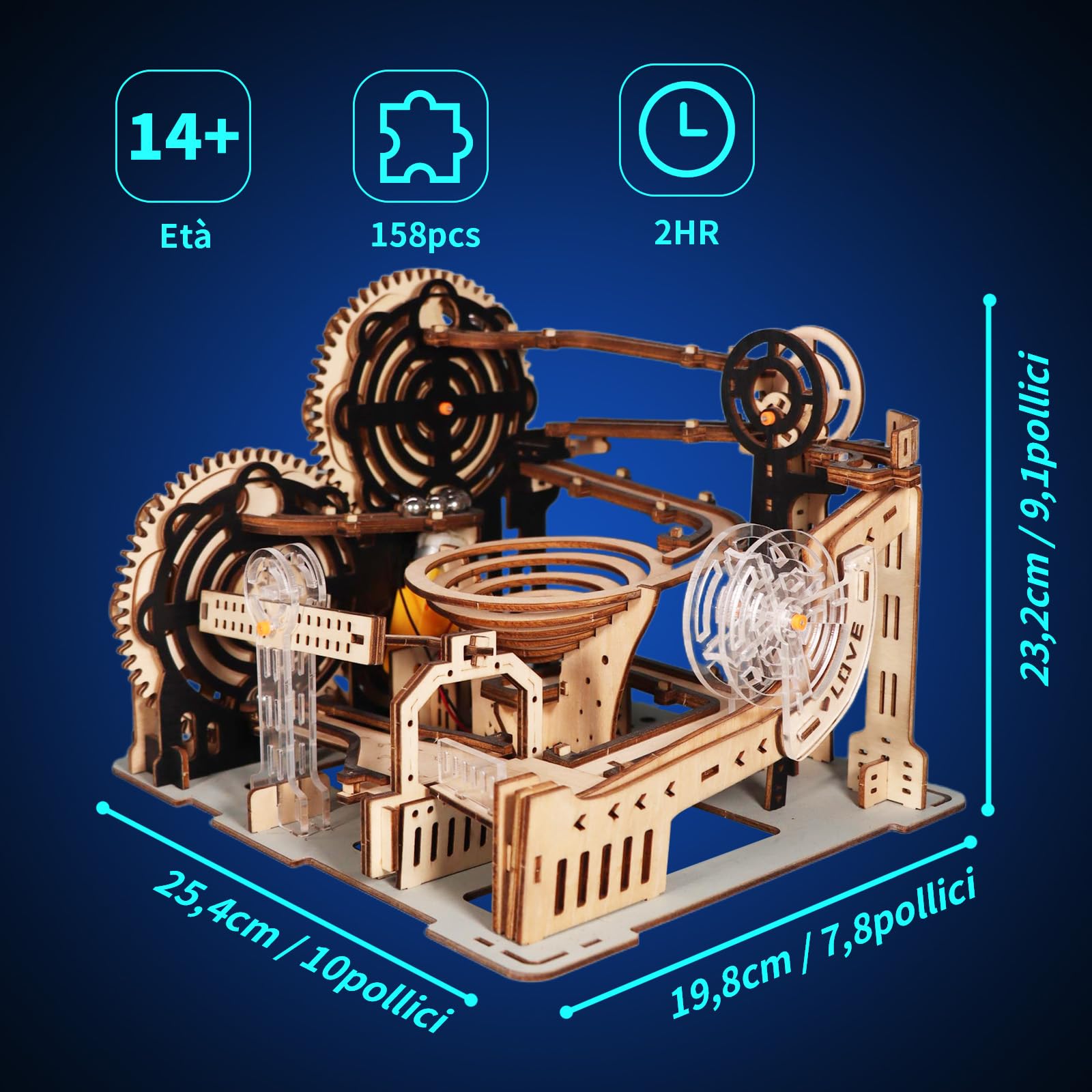 Kit Puzzle 3D in Legno Adulti Pista Biglie Ascensore Motorizzato Doppia Spirale Gravità Montaggio Manuale Rompicapo Regalo Compleanno Natale Adulti