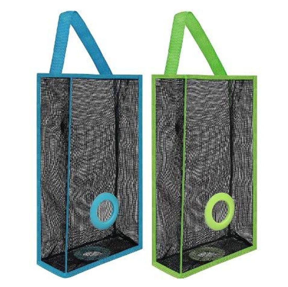 Plastic Reusable Net Wall Hanging Garbage Grocery Shopping Bag Storage Dispenser Holder Pouch- Trash Bag Organizer For Kitchen Home Multicolor (Pack of 2) (Square Plastic Garbage Holder)-image-27