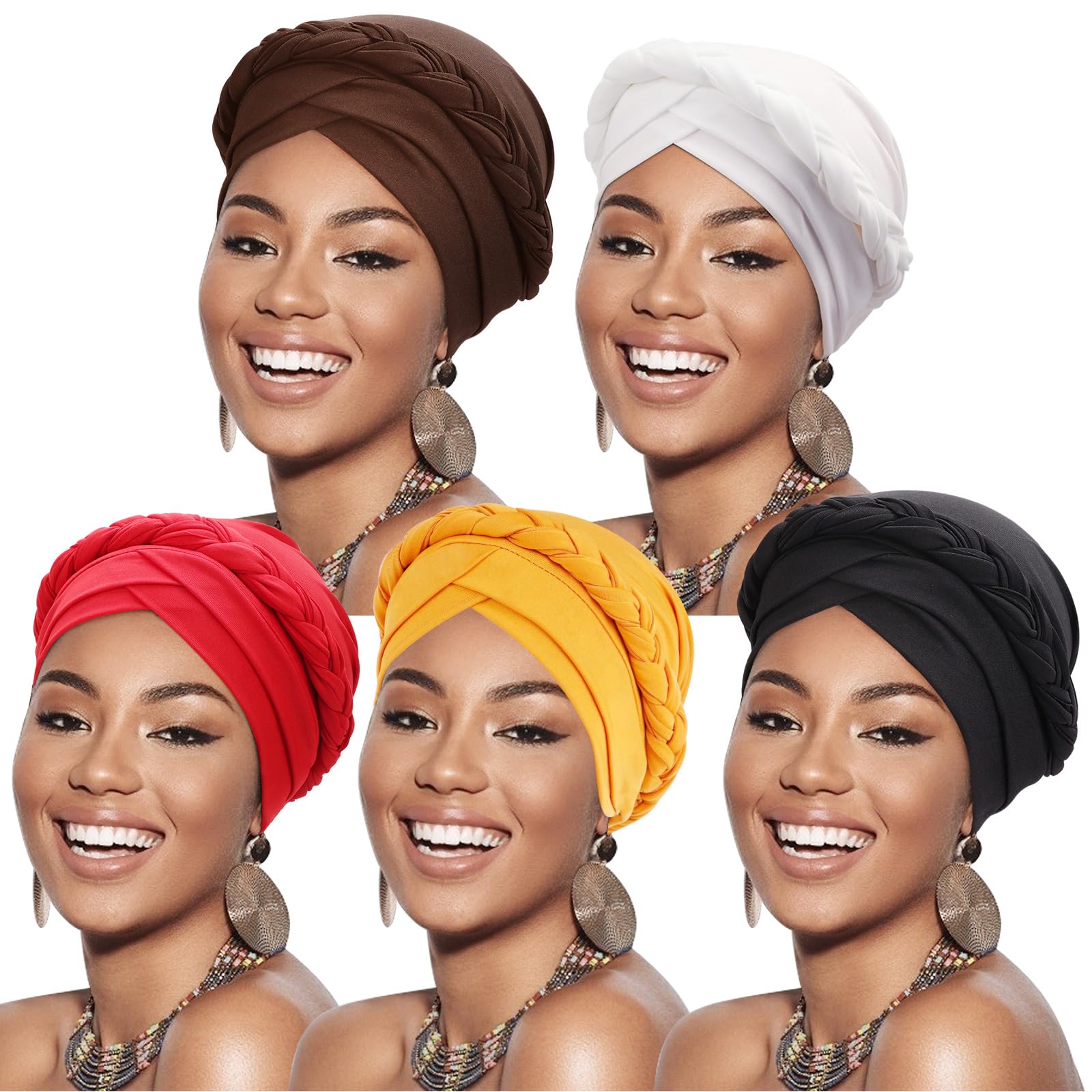 DRESHOW African Women Turban Caps Beanie Twist Headscarf Pre-Tied Twisted Braid Headwraps