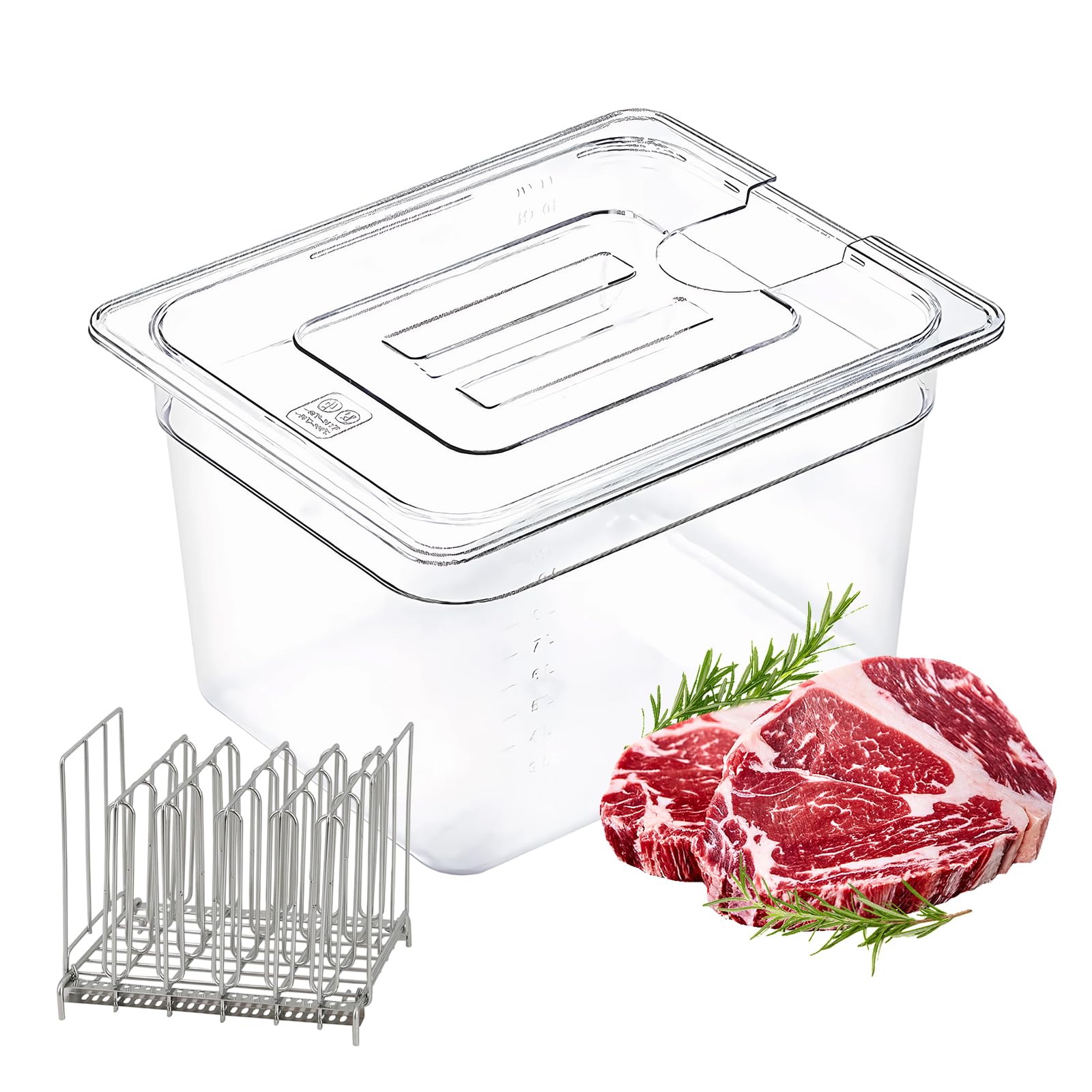 Zertylre Sous Vide Container 11L with Lid & Stainless Steel Sous Vide Rack Detachable Dividers Separator Compatible with Anova, Anova Nano, Joule, Instant Pot, Sous Vide Cookers