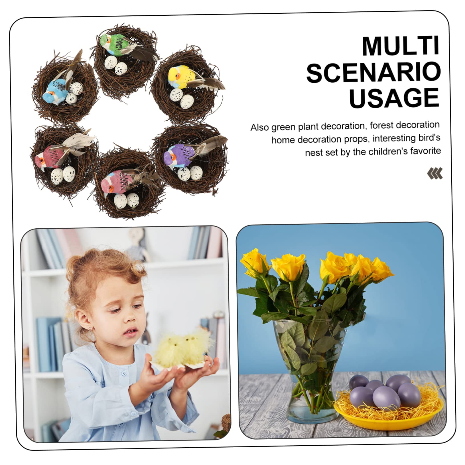 Kisangel 12pièces Décoration De Nid Oiseau Rotin Accessoire De Jardin Artificiel avec Et Oiseaux pour Décorer Balcon Et Jardin